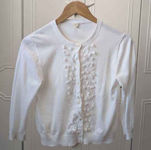 J. Crew Sweaters - J.Crew White Cardigan with Textured Accents 100% Cotton Sz M